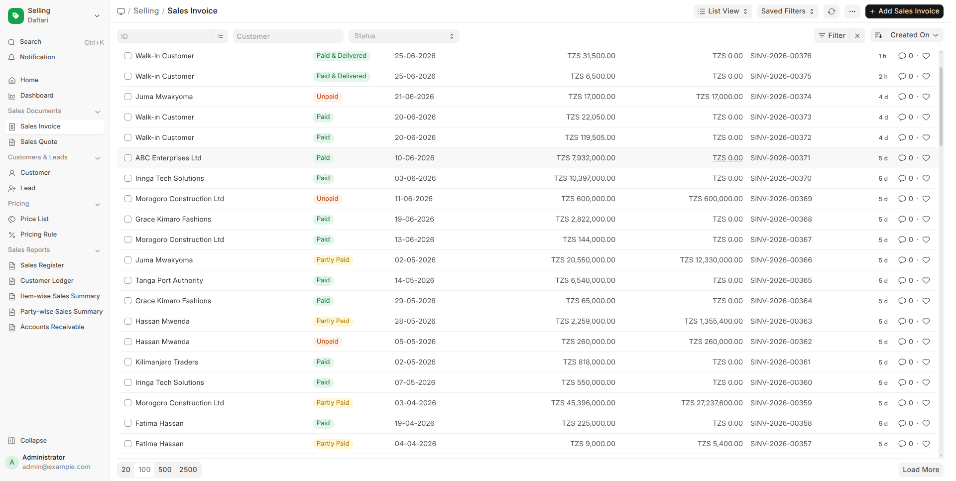 Sales Invoice List